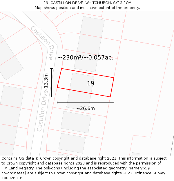 19, CASTILLON DRIVE, WHITCHURCH, SY13 1QA: Plot and title map