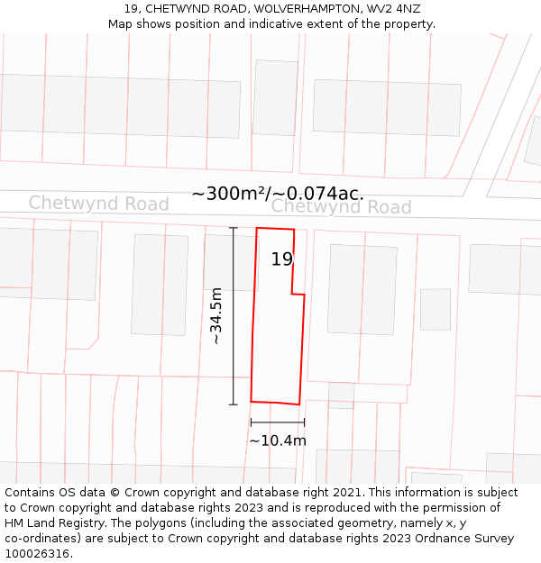 19, CHETWYND ROAD, WOLVERHAMPTON, WV2 4NZ: Plot and title map