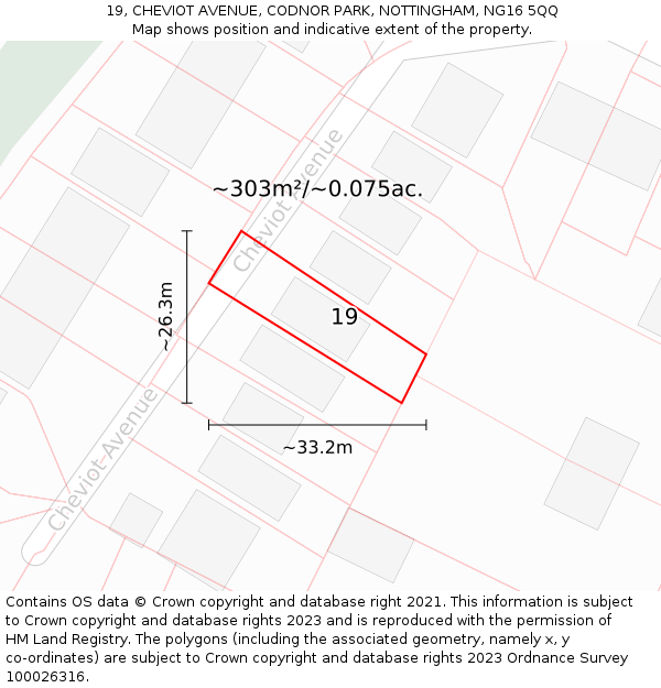 19, CHEVIOT AVENUE, CODNOR PARK, NOTTINGHAM, NG16 5QQ: Plot and title map