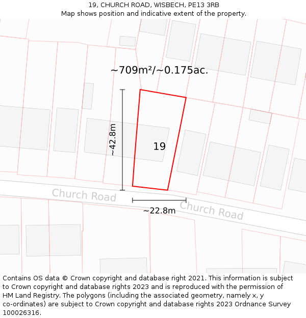 19, CHURCH ROAD, WISBECH, PE13 3RB: Plot and title map