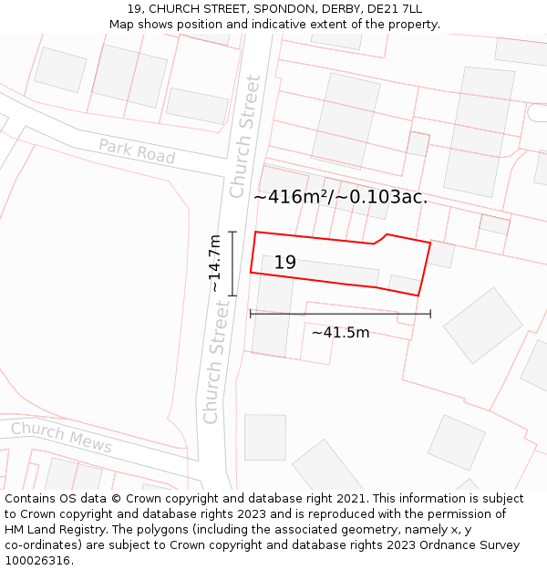19, CHURCH STREET, SPONDON, DERBY, DE21 7LL: Plot and title map