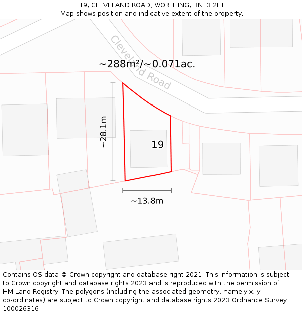 19, CLEVELAND ROAD, WORTHING, BN13 2ET: Plot and title map