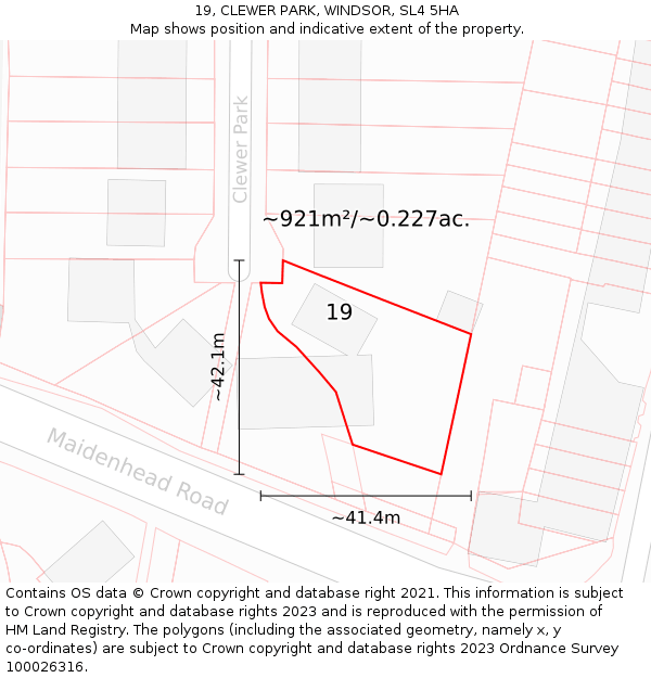 19, CLEWER PARK, WINDSOR, SL4 5HA: Plot and title map