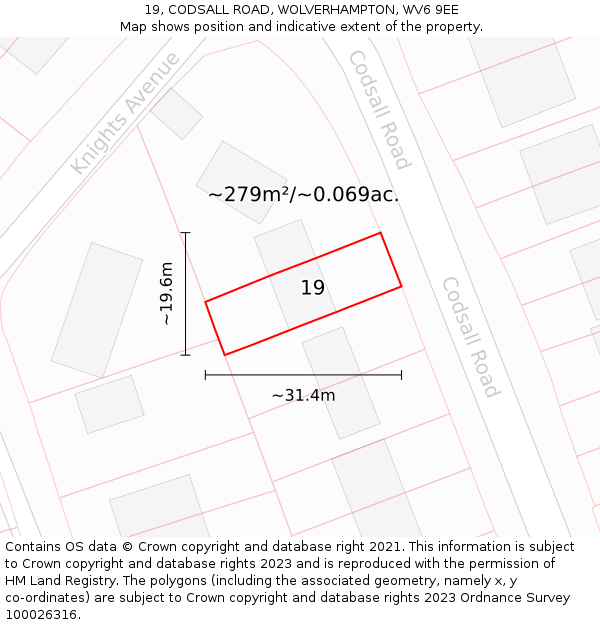 19, CODSALL ROAD, WOLVERHAMPTON, WV6 9EE: Plot and title map