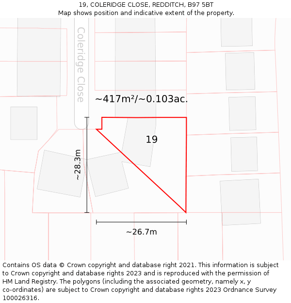 19, COLERIDGE CLOSE, REDDITCH, B97 5BT: Plot and title map