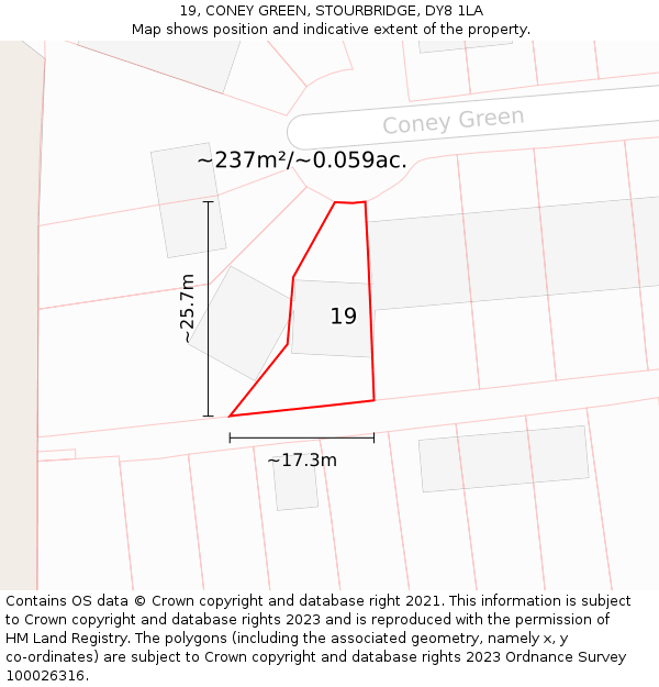 19, CONEY GREEN, STOURBRIDGE, DY8 1LA: Plot and title map
