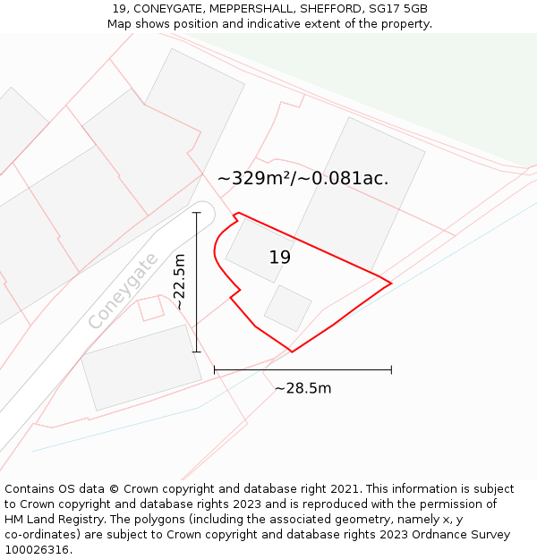 19, CONEYGATE, MEPPERSHALL, SHEFFORD, SG17 5GB: Plot and title map