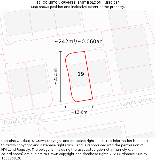 19, CONISTON GRANGE, EAST BOLDON, NE36 0EP: Plot and title map