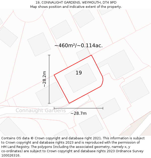 19, CONNAUGHT GARDENS, WEYMOUTH, DT4 9PD: Plot and title map