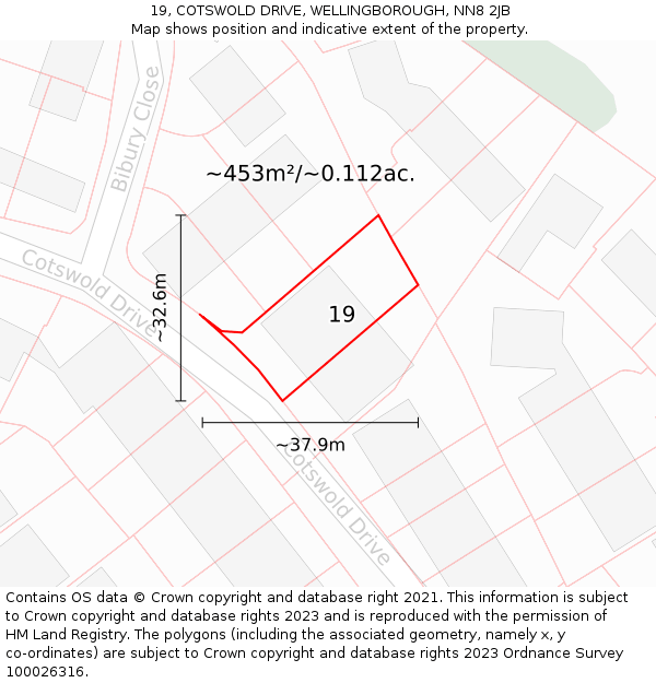 19, COTSWOLD DRIVE, WELLINGBOROUGH, NN8 2JB: Plot and title map