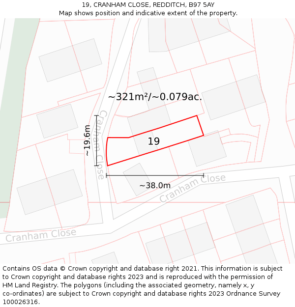 19, CRANHAM CLOSE, REDDITCH, B97 5AY: Plot and title map