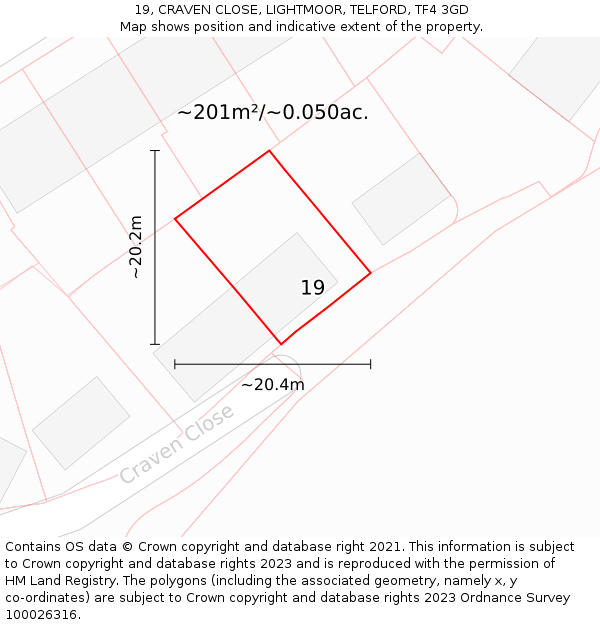 19, CRAVEN CLOSE, LIGHTMOOR, TELFORD, TF4 3GD: Plot and title map