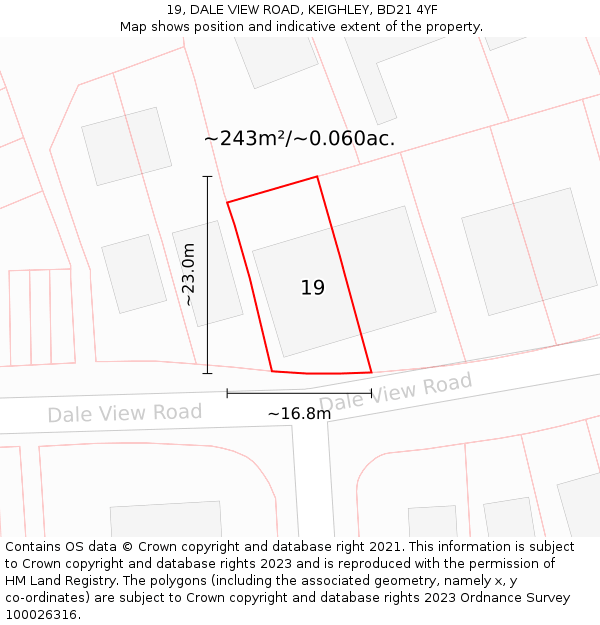 19, DALE VIEW ROAD, KEIGHLEY, BD21 4YF: Plot and title map