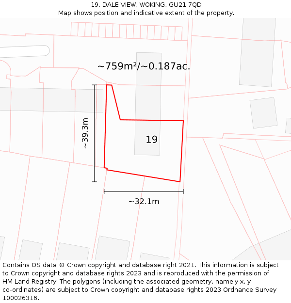 19, DALE VIEW, WOKING, GU21 7QD: Plot and title map