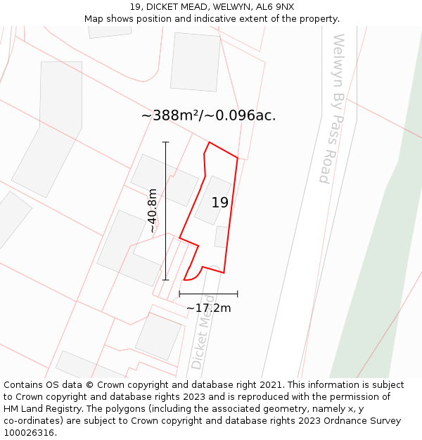 19, DICKET MEAD, WELWYN, AL6 9NX: Plot and title map