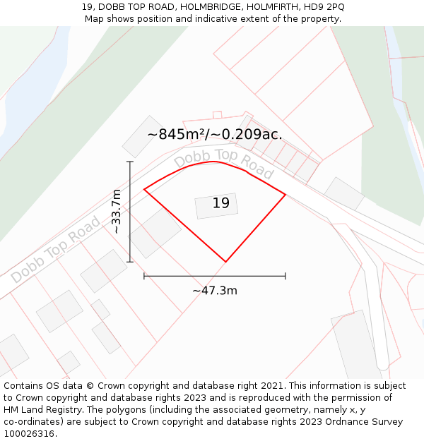 19, DOBB TOP ROAD, HOLMBRIDGE, HOLMFIRTH, HD9 2PQ: Plot and title map