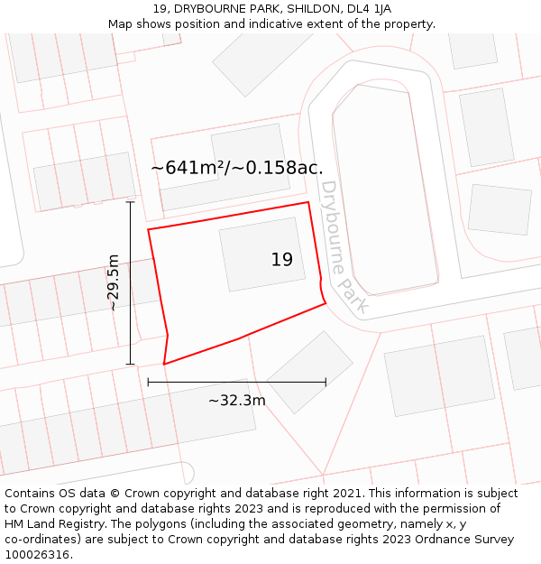 19, DRYBOURNE PARK, SHILDON, DL4 1JA: Plot and title map