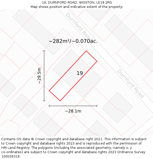 19, DURNFORD ROAD, WIGSTON, LE18 2RG: Plot and title map