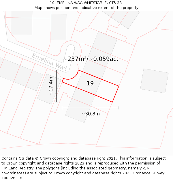 19, EMELINA WAY, WHITSTABLE, CT5 3RL: Plot and title map
