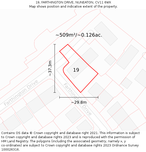 19, FARTHINGTON DRIVE, NUNEATON, CV11 6WX: Plot and title map