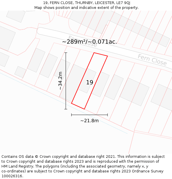 19, FERN CLOSE, THURNBY, LEICESTER, LE7 9QJ: Plot and title map