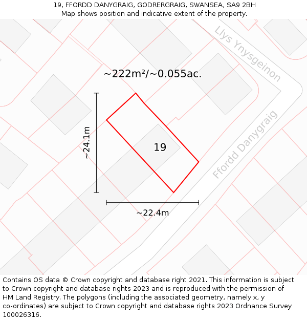 19, FFORDD DANYGRAIG, GODRERGRAIG, SWANSEA, SA9 2BH: Plot and title map