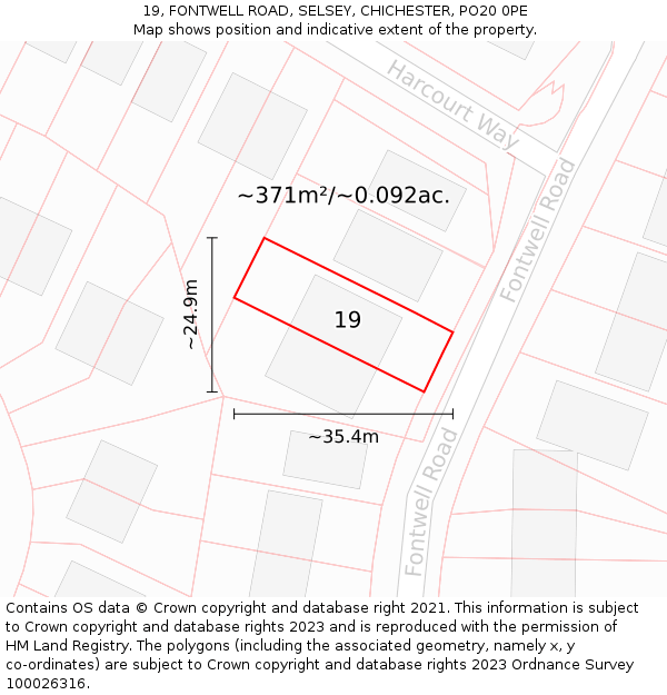 19, FONTWELL ROAD, SELSEY, CHICHESTER, PO20 0PE: Plot and title map