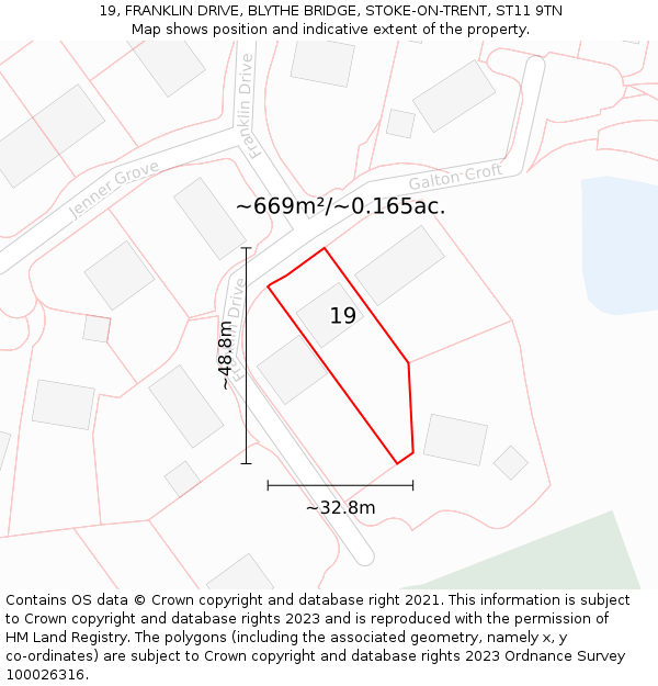 19, FRANKLIN DRIVE, BLYTHE BRIDGE, STOKE-ON-TRENT, ST11 9TN: Plot and title map