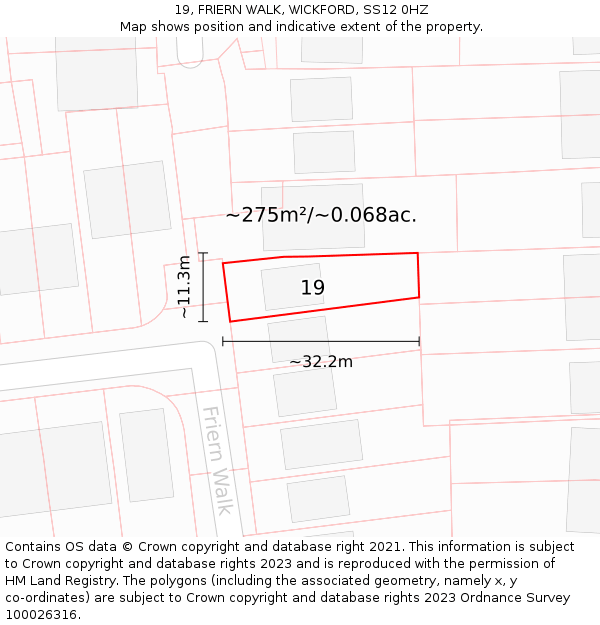 19, FRIERN WALK, WICKFORD, SS12 0HZ: Plot and title map