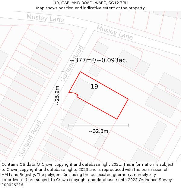 19, GARLAND ROAD, WARE, SG12 7BH: Plot and title map