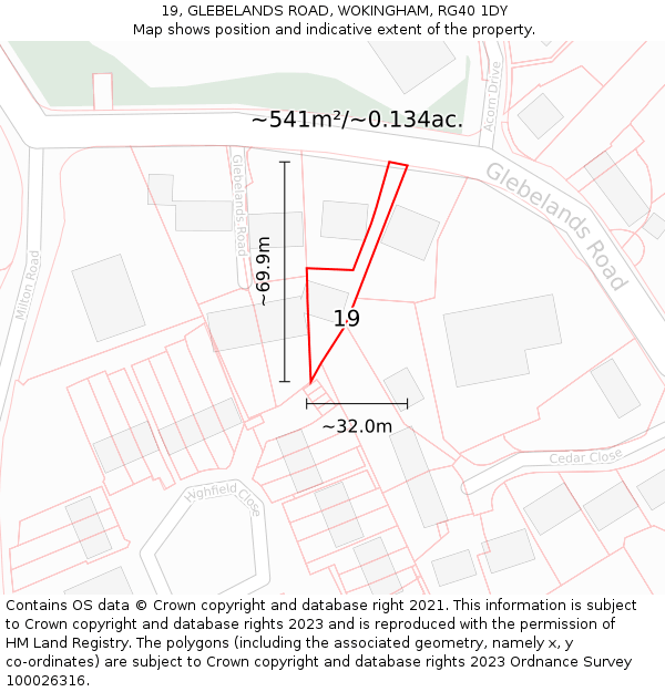 19, GLEBELANDS ROAD, WOKINGHAM, RG40 1DY: Plot and title map