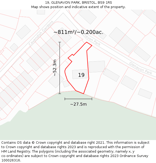 19, GLENAVON PARK, BRISTOL, BS9 1RS: Plot and title map