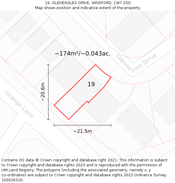 19, GLENEAGLES DRIVE, WINSFORD, CW7 2SD: Plot and title map