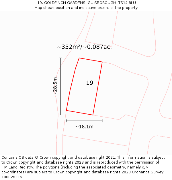 19, GOLDFINCH GARDENS, GUISBOROUGH, TS14 8LU: Plot and title map