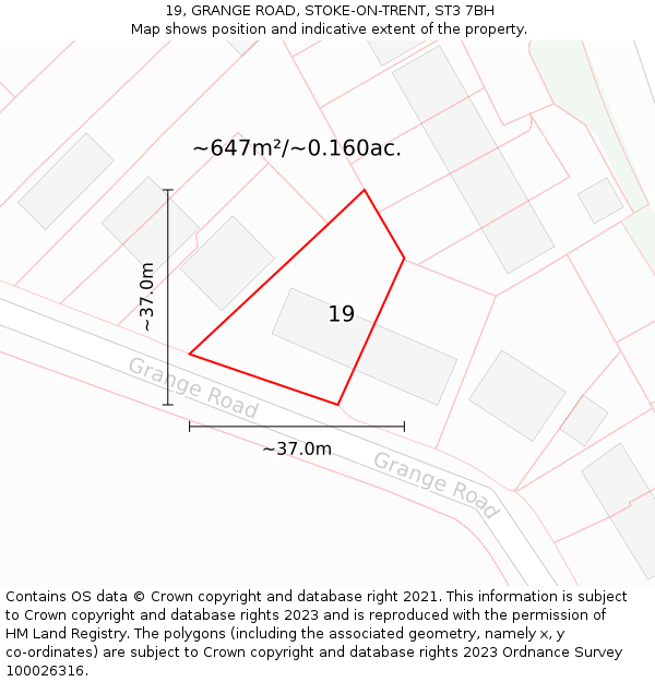19, GRANGE ROAD, STOKE-ON-TRENT, ST3 7BH: Plot and title map