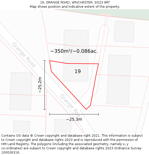 19, GRANGE ROAD, WINCHESTER, SO23 9RT: Plot and title map