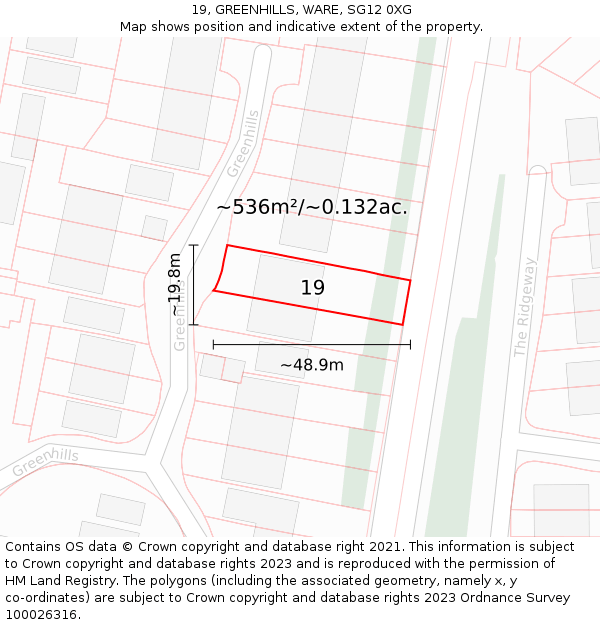 19, GREENHILLS, WARE, SG12 0XG: Plot and title map