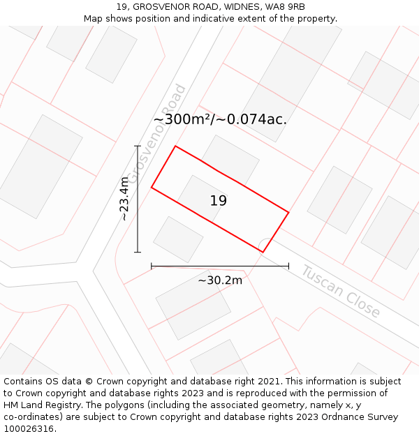 19, GROSVENOR ROAD, WIDNES, WA8 9RB: Plot and title map