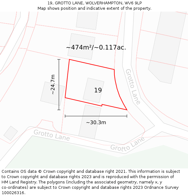 19, GROTTO LANE, WOLVERHAMPTON, WV6 9LP: Plot and title map