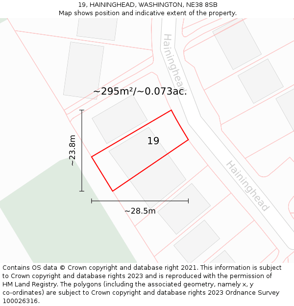 19, HAININGHEAD, WASHINGTON, NE38 8SB: Plot and title map