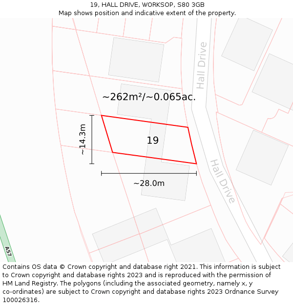 19, HALL DRIVE, WORKSOP, S80 3GB: Plot and title map