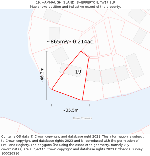 19, HAMHAUGH ISLAND, SHEPPERTON, TW17 9LP: Plot and title map