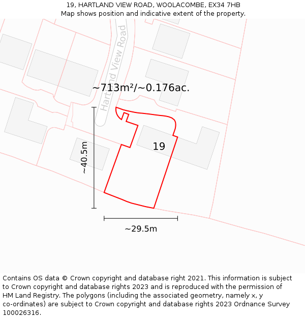 19, HARTLAND VIEW ROAD, WOOLACOMBE, EX34 7HB: Plot and title map