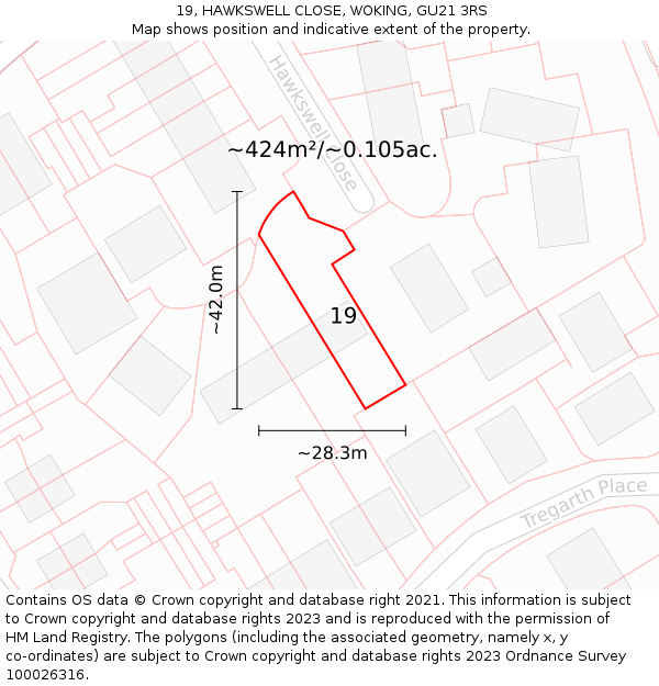 19, HAWKSWELL CLOSE, WOKING, GU21 3RS: Plot and title map