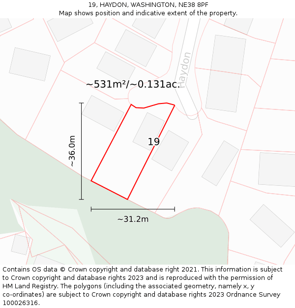 19, HAYDON, WASHINGTON, NE38 8PF: Plot and title map