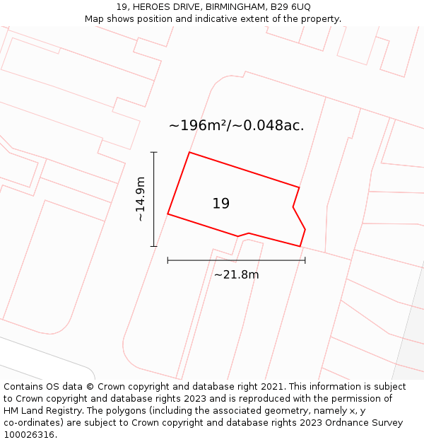 19, HEROES DRIVE, BIRMINGHAM, B29 6UQ: Plot and title map