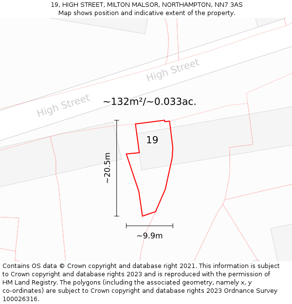 19, HIGH STREET, MILTON MALSOR, NORTHAMPTON, NN7 3AS: Plot and title map