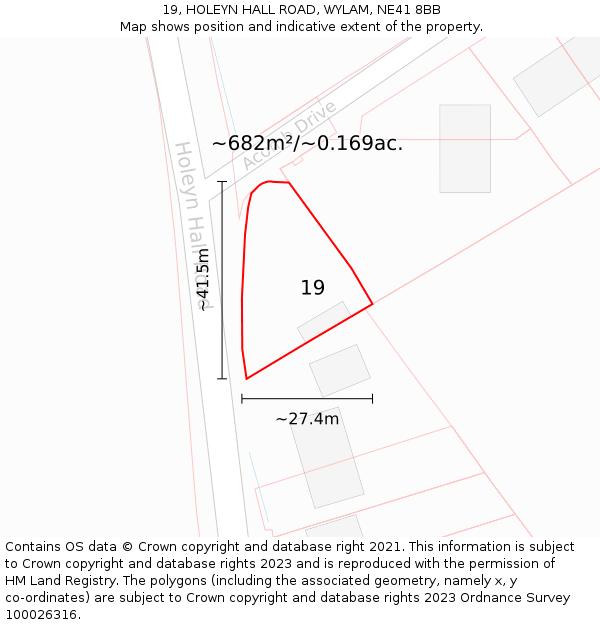 19, HOLEYN HALL ROAD, WYLAM, NE41 8BB: Plot and title map