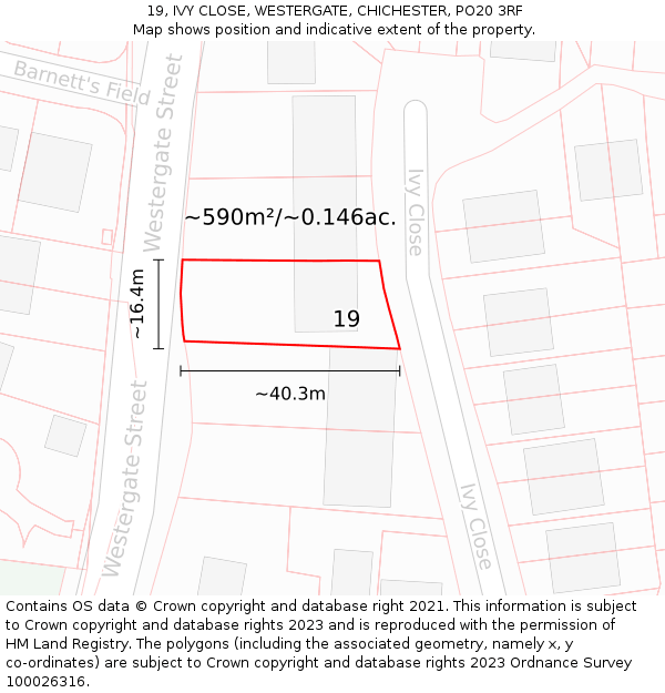 19, IVY CLOSE, WESTERGATE, CHICHESTER, PO20 3RF: Plot and title map