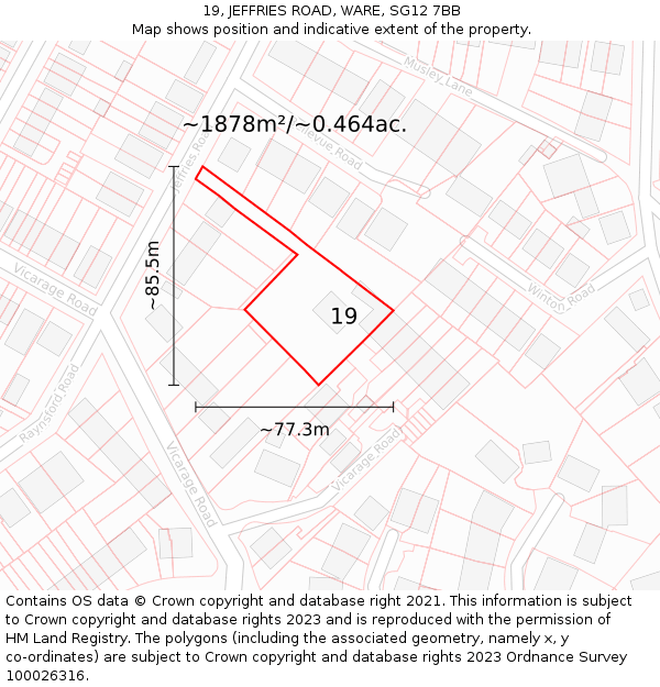 19, JEFFRIES ROAD, WARE, SG12 7BB: Plot and title map